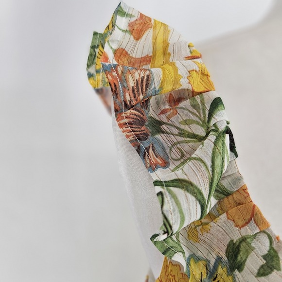 Donna Morgan Yellow Chiffon Dress Womens 12 Garden Party CottageCore Spring Vibe - Picture 4 of 13